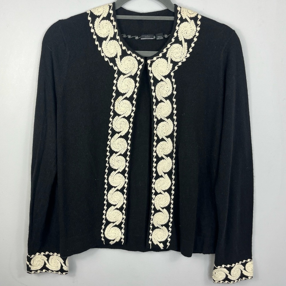 Olo Size Medium Black Angora Cardigan Sweater BGSB
